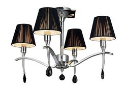 Inspired Lighting Siena Semi Flush Loft Runde 4 Lys E14, poleret krom med sorte nuancer og sort krystal