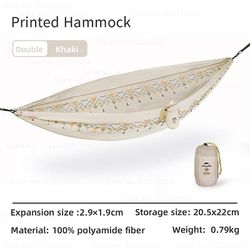Natureifa-hamac med trykt udendørs, anti-reversering, bærbar computer, to realkreditlån, campingplads, fritid Khaki 2 Person