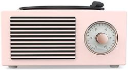 Bisbisous Retro bluetooth kaiutin, retro bluetooth FM radio, tehokas langaton pyörivä musiikki poltin, Vaaleanpunainen