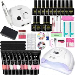 Exsha 3 väriä Polygel + 15kpl Uv Geelilakkasarja, jossa 80w Uv-lamppu kynsien muotoiluun Kynsien jatkeet