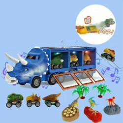 Witdreamer Kids Dinosaur Truck Legetøj Sæt Opbevaring Bil Transport Carrier Model med Musik Light Blå