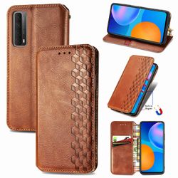 Kompatibel med Huawei Y7a Flip Case Etui Vintage Wallet Flip Cover med magnetisk lukning Coque - Blå brun