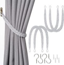 2024,4-pack Naturlig Bomull Rep Gardin Tiebacks Elegant Boho Stil Dekorativ Drape Tie Backs Mjuk Handvävd Repgardin Holdbacks Med Metallkrok