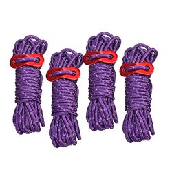 4stk Guy Rope reflekterende snorlinjer med løbere lilla 4mm x 6.5ft