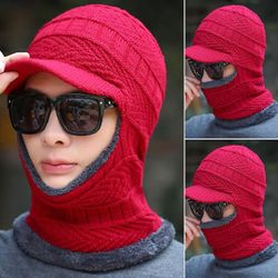 Varychmoo Herre Vinter Varm Hals Strikket Snood Tørklæde Balaclava Ski Ansigtsmasker Hues Caps Rød