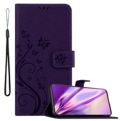 Samsung Galaxy NOTE 20 suojakotelo - kukkaprintillä ja korttipaikalla KUKKA TUMMA LILA