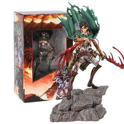 Visgaler Hyökkäys Titan Mikasa Levi Ackermania vastaan Taisteluvauriot Ver Decoration Collection Figurine Toy Model -patsas 36cm laatikko