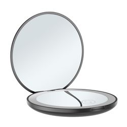 10x förstoring handhållen sminkspegel med 12 lysdiodlampor rund handhållen uppladdningsbar spegel svart