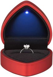 Linkrunning Sydämenmuotoinen sormuslahjarasia LED-valolla, samettikorvakorut korukotelo valolla, korujen esittelylaatikko häihin, kihloihin, kosint...