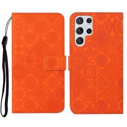 Samsung Galaxy S23 Ultra 5G etniseen tyyliin kohokuvioitu nahkainen puhelinkotelo Oranssi