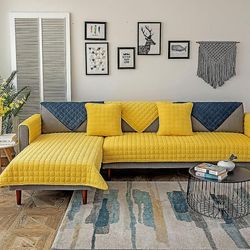 Tyk plys sofabetræk Europæisk Universal Sofa Håndklædebetræk Skridsikkert Sofabetræk Gul 70X70CM