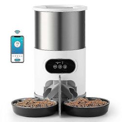 Automaattinen kissansyöttölaite Lemmikkieläimet Kuiva ruoka-annostelija kaksinkertaiset kulhot kahdelle kissalle pentukoiralle Wifi-ajoituksen ruok...
