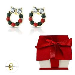 BodyJewelryOnine Ferie øreringe studs forgyldt perle brolagt julekrans gaveæske inkluderet
