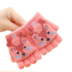 Vinter drenge og piger Baby Tykke varme børn Cartoon Elk Flip Handsker Børnehave Fem-finger Skrivning Pink