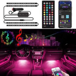 Interiør Bil LED Strip Lights 48led Footwell RGB trådløs musik Remote Neon Lampe Atmosfære Belysning Cigarette Lighter Connect