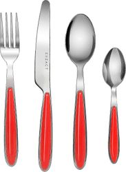 Bestickset av 24, rostfritt stål med färghandtag - 6 gafflar, 6 middagsknivar, 6 middagsskedar, 6 teskedar - Ex07 (röd x 24)