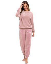 Simwell Vinter varm pyjamas plus fleece top bukser rund hals blød pyjamas sæt PINK L