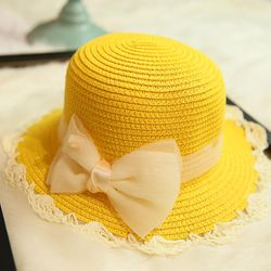 Forår Sommer Børn Baby Kid Bowknot Halm Fisker Solcreme Hat Udendørs Strand Baby Hat Sol visir Touca Infantil Muts T
