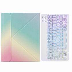 H-097S3 kolmivärinen taustavalo Bluetooth-näppäimistön nahkakotelo takana kolminkertaisella pidikkeellä iPad 9.7 2018 & 2017 (sateenkaari)