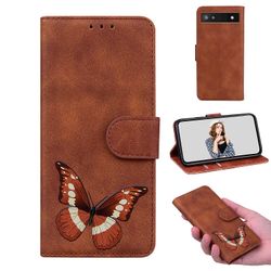 Etui til Google Pixel 6a Butterfly Cover Premium Læder Magnetisk- Pink Brown