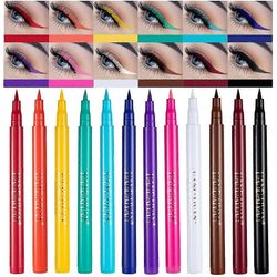 12 väriä matta nestemäinen eyeliner setti rainbow värikäs neon eyeliner lyijykynä pigmentoitu vedenpitävä tahrankestävä pitkäkestoinen geeli eyelin...
