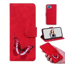 Etui til Oppo A93 4g / Reno 4f Butterfly Cover Premium Læder Magnetisk- Pink Rød