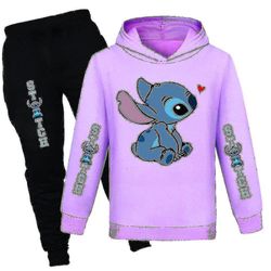 7-14 år Lilo &; Stitch Kids Tracksuit Set Hooded Sweatshirt Bukser Antrekk Activewear Gift Høy kvalitet tao Lilla 11-12 Years