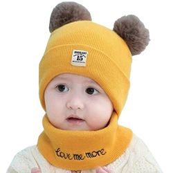 Liltop Baby Unisex Strikket Pom Pom Bobble Hat og Snood Tørklæde Boy Girl Toddler Beanie Sæt Gul