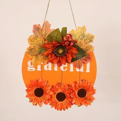 Thanksgiving dørskilt med lønneblader og solsikker - Høsthøstdørdekorasjon - 25cm