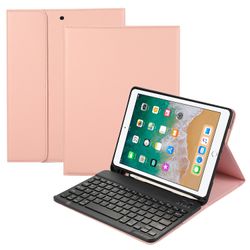 Til iPad Air (2013)/Air 2/9,7" (2017)/(2018) Bluetooth-tastaturetui i læder med penneplads Pink guld Style B iPad Air (2013)