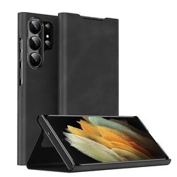 Samsung Galaxy S21 Ultra 5G magneettinen Napa-tekstuurinen nahkainen puhelinkotelo pidikkeellä Musta