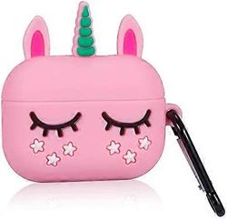 Ubiuo varten Airpod Pro Case - vaaleanpunainen yksisarvinen, eläinsuunnittelu söpö 3D-sarjakuva hauska Kawaii Airpods Pro pehmeä silikonikansi muot...