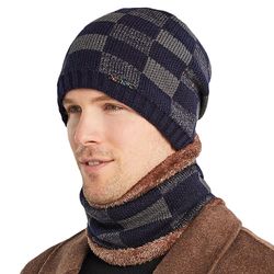 Besser Mænd Fleece Strikket Varm Hue Hals Hals Hals Sne Ski Skull Uld Caps Flåde