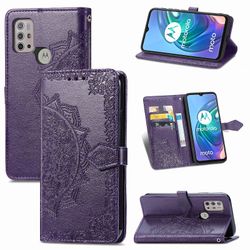 Etui til Motorola Moto G10 Cover Læder Tegnebog Cover Prægning Mandala Magnetisk Flip Protection Stødsikker - Violet