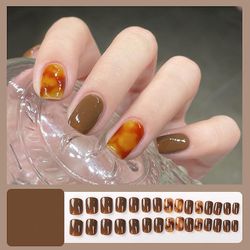 Bærbar negle patch aftagelig blød negle patch gelé lim færdig søm patch wearable nail patch Ravbrun