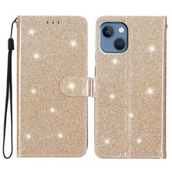 Foxdock Kompatibel med Iphone 14 Plus glitrende Glitter lommebokdeksel med kort Pocket Flip Cover Gull