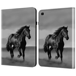 Samsung Galaxy Tab A7 10.4 (2020/2022) -tablettikotelon kuvion tulostus PU-nahkainen läppäkansi jalustalla Musta hevonen