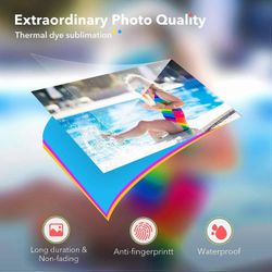 Liene-valokuvatulostimen kulutus, 80 kpl tulostuspaperia, 4x6 tuumaa ja 2 patruunaa, vedenkestävä ja hapettumaton