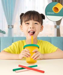 Gangxun Foldbar silikone kop sippy kop med halm, spild bevis og skridsikre håndtag, ingen Bpa, ubrydelig, Kids Bambus Cups - Kids Baby Cups med Sil...