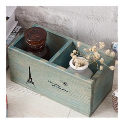 Ruili Zakka Opbevaring Box Træ 2 Gitter Pen Container Tabel Dekoration blå