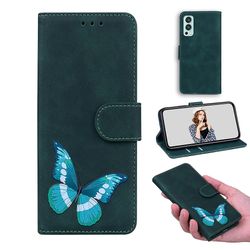 Etui til Oneplus Nord 2 5g Butterfly Cover Premium Læder Magnetisk- Pink Grøn