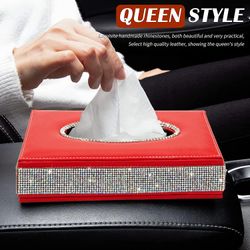 Rektangel Tissue Box Cover - Dekorative vev Holder ble ferdig i Bling Crystal Diamonds og laget av Premium Leather, perfekt for bil, kontor, hjem