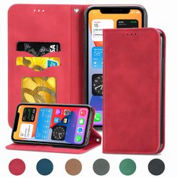 Gangxun Sag Til Iphone 11 Pro Max Magnetisk Lukning Læder Tegnebog Cover Housse Etui Shockproof - Rød