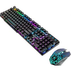 Langaton pelinäppäimistö ja -hiiri, 87 näppäintä, ladattava sateenkaarenvärinen LED-taustavalo, 3000 mAh akku PC-pelaajille
