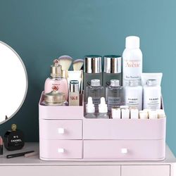 Eveltek Makeup Organizer For Forfængelighed, Stor Kapacitet Desk Organizer Med Skuffer Til Kosmetik Pink