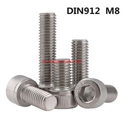 Din912 M8 metrisk gevind 304 rustfrit stål hex socket head cap skruebolte M8 *(10/12/14/16/20/25/30/35/40/45/50/55/60 ~ 150) mm
