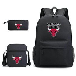 3pcs / sett Basketball Star School Bag Teamet av Chicago Bulls Satchel Ryggsekk Med Blyant Bag Messenger Bag