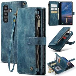 CASEME C30 -sarja Samsung Galaxy A55 5G -kotelolle vetoketjullinen nahkainen puhelimen kuori, jossa 10 korttipaikkaa Monivärinen Blue