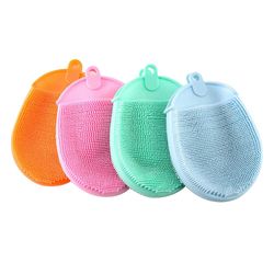 2pcs Silikone Massage Bad Brush Med Hook Soft eksfolierende handsker Baby Brusere Rengøring Mud Dirt Remover Scrub Brusere Bubble Blå