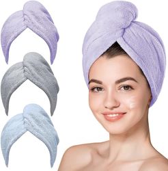 Linkrunning Microfiber hårhåndklæde, Hicober 3 pakker hårturbaner til vådt hår, tørring af hårindpakningshåndklæder til krøllet hår kvinder antikru...